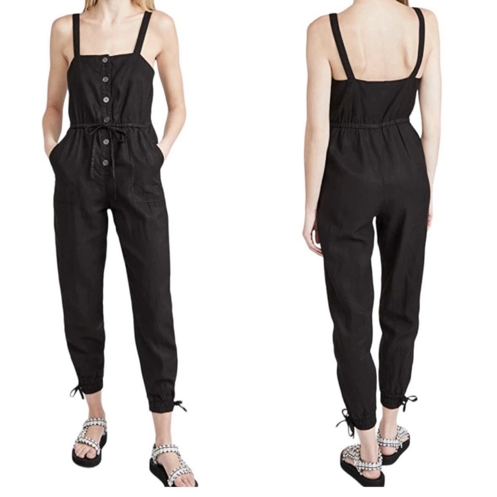 Alice Olivia Tiana Jumpsuit Womens 2 Black Button Front Linen Blend Casual